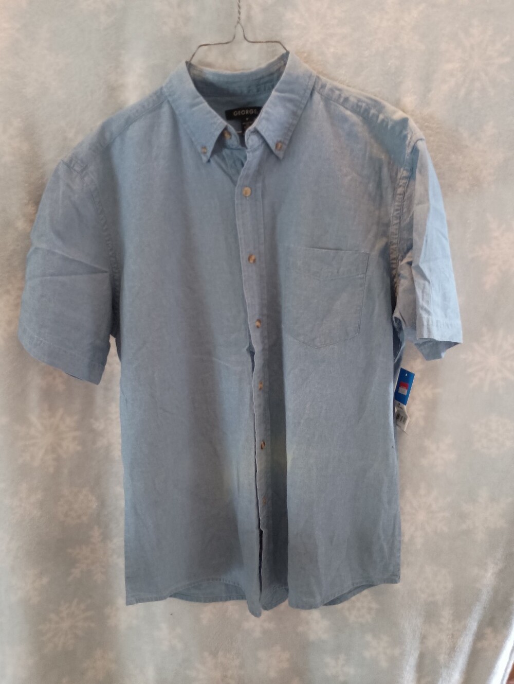 New, Men's, George Light Blue Short-Sleeve Button-Down Casual Shirt Size M